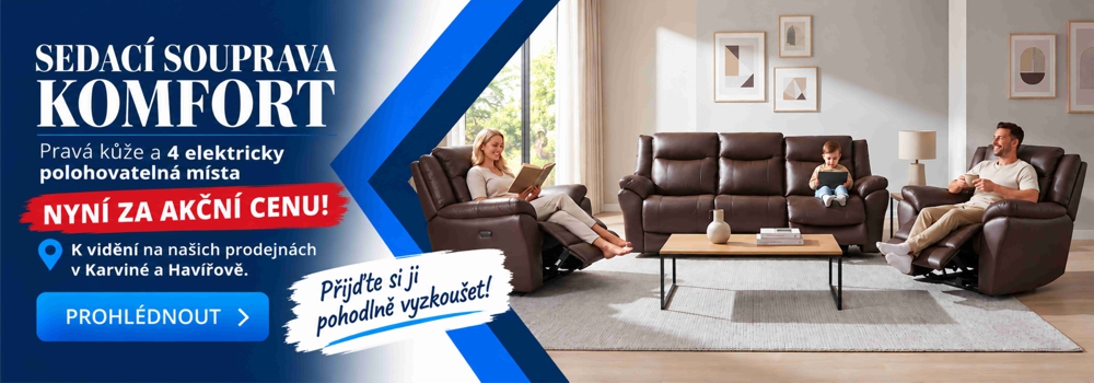 Kožená sedací souprava KOMFORT – 4× elektrický relax za akční cenu!