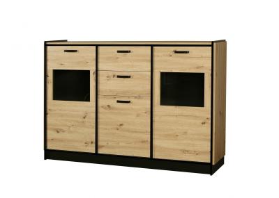 Zobrazit detail zboží: Komoda Karima 3D2S dub artisan/černá/sklo (Karima)
