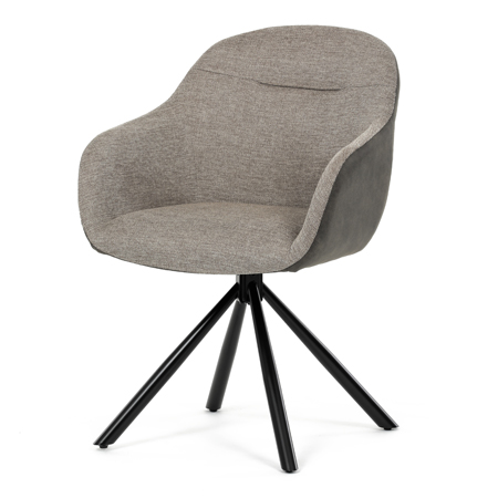 Zobrazit detail zboží: Židle jídelní, béžová látka a tmavě šedá látka v dekoru vintage kůže, černý kov, otočná P90°+ L90° s vratným mechanismem (Jídelní židle čalouněné)