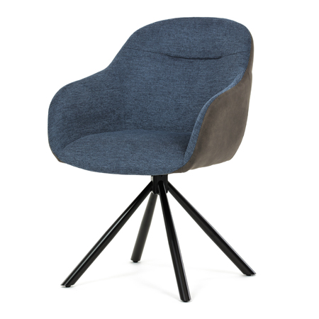 Zobrazit detail zboží: Židle jídelní, modrá látka a tmavě šedá látka v dekoru vintage kůže, černý kov, otočná P90°+ L90° s vratným mechanismem (Jídelní židle čalouněné)