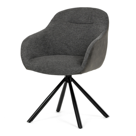 Zobrazit detail zboží: Židle jídelní, šedá látka a tmavě šedá látka v dekoru vintage kůže, černý kov, otočná P90°+ L90° s vratným mechanismem - (Jídelní židle čalouněné)