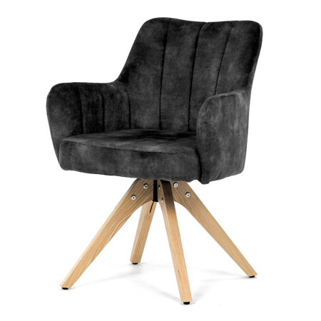 Zobrazit detail zboží: Židle jídelní, otočný mechanismus 360°, taštičkové pružiny v sedáku, černá látka, noha masiv dub (Jídelní židle čalouněné)