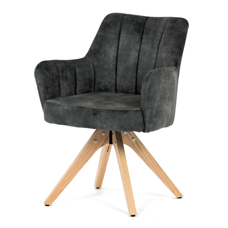 Zobrazit detail zboží: Židle jídelní, otočný mechanismus 360°, taštičkové pružiny v sedáku, tmavě zelená látka, noha masiv dub (Jídelní židle čalouněné)