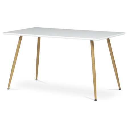 Zobrazit detail zboží: Stůl jídelní 140x80, MDF, bílá matná deska, kovové nohy v barvě dubu. ()