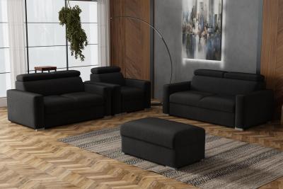 Zobrazit detail zboží: Sedací souprava Petrit 3+2+1+taburet Kronos černá (3+2+1)