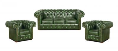 Zobrazit detail zboží: Sedací souprava Chesterfield Classic 3+1+1 kůže zelená (Kožené sedací soupravy)