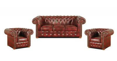 Zobrazit detail zboží: Sedací souprava Chesterfield Classic 3+1+1 kůže bordó (Kožené sedací soupravy)