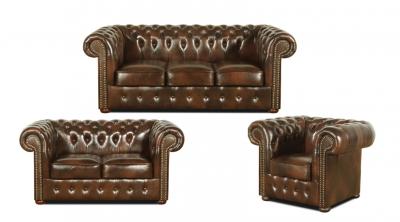 Zobrazit detail zboží: Sedací souprava Chesterfield Classic 3+2+1 kůže hnědá (Kožené sedací soupravy)