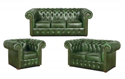 Zobrazit detail zboží: Sedací souprava Chesterfield Classic 3+2+1 kůže zelená (Kožené sedací soupravy)