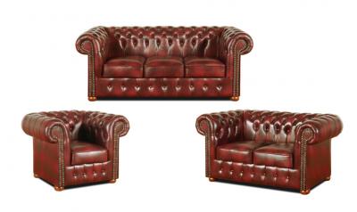 Zobrazit detail zboží: Sedací souprava Chesterfield Classic 3+2+1 kůže bordó (Kožené sedací soupravy)