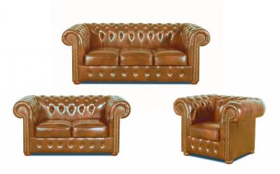 Zobrazit detail zboží: Sedací souprava Chesterfield Classic 3+2+1 kůže koňak (Kožené sedací soupravy)