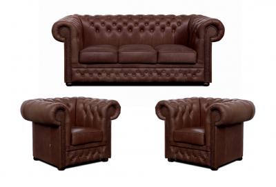 Zobrazit detail zboží: Sedací souprava Chesterfield Lord 3+1+1 kůže hnědá (Kožené sedací soupravy)