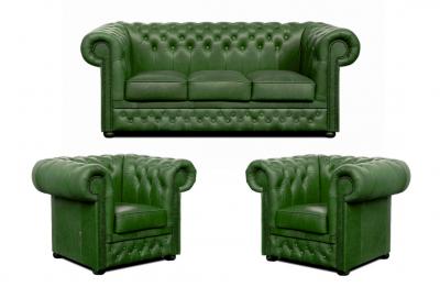 Zobrazit detail zboží: Sedací souprava Chesterfield Lord 3+1+1 kůže zelená (Kožené sedací soupravy)