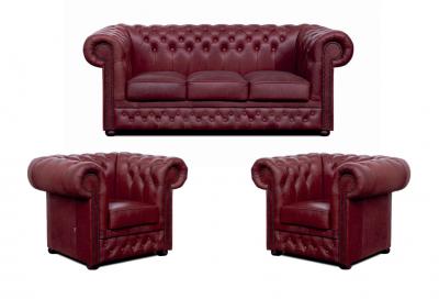 Zobrazit detail zboží: Sedací souprava Chesterfield Lord 3+1+1 kůže bordó (Kožené sedací soupravy)