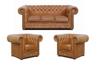 Zobrazit detail zboží: Sedací souprava Chesterfield Lord 3+1+1 kůže koňak (Kožené sedací soupravy)