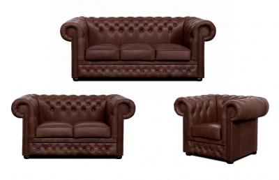 Zobrazit detail zboží: Sedací souprava Chesterfield Lord 3+2+1 kůže hnědá (Kožené sedací soupravy)