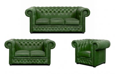 Zobrazit detail zboží: Sedací souprava Chesterfield Lord 3+2+1 kůže zelená (Kožené sedací soupravy)
