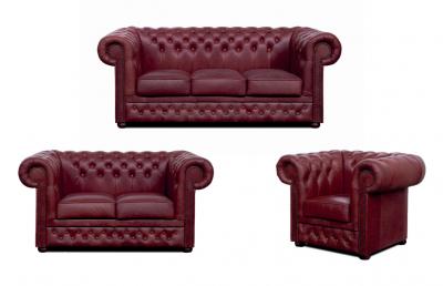 Zobrazit detail zboží: Sedací souprava Chesterfield Lord 3+2+1 kůže bordó (Kožené sedací soupravy)