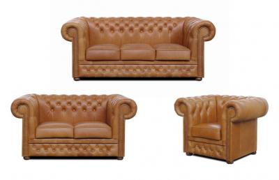 Zobrazit detail zboží: Sedací souprava Chesterfield Lord 3+2+1 kůže koňak (Kožené sedací soupravy)