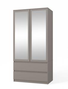 Zobrazit detail zboží: Šatní skříň Malvína 2S-90 šedá - jíl/zrcadlo (se zrcadlem)