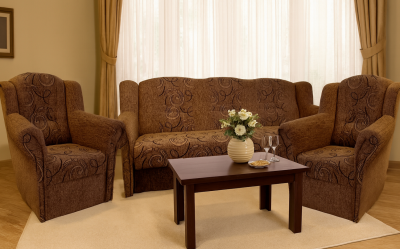 Zobrazit detail zboží: Sedací souprava Agáta Rosita 132 vzor/koo hnědá (3+1+1)