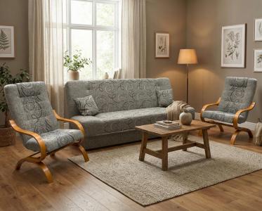 Zobrazit detail zboží: Sedací souprava Jola 3F+1+1 béžová/dřevo buk ()