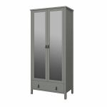 Zobrazit detail zboží: Šatní skříň se zrcadlem Tuan 2D1S šedá/kožené úchytky (šedá)
